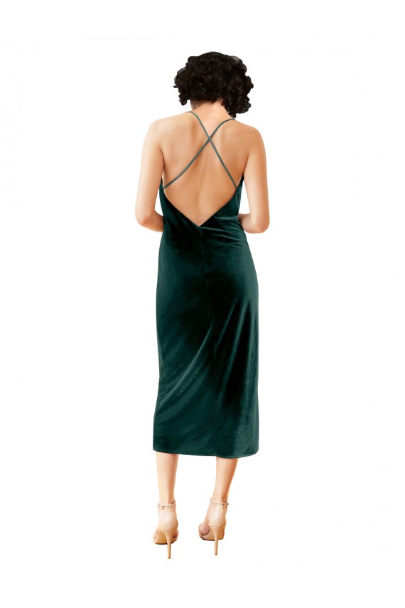 Sleeveless Cowl Neck Stretch Velvet Dark Green Midi Length Formal Dress / Bridesmaid Dress Leicester
