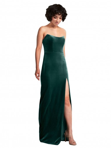 Sleeveless Strapless Stretch Velvet Dark Green Long Black Tie Evening Gown / Prom Dress / Bridesmaid Dress Leicester