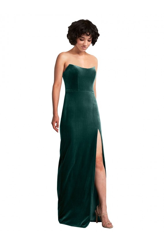 Sleeveless Strapless Stretch Velvet Dark Green Long Black Tie Evening Gown / Prom Dress / Bridesmaid Dress Leicester