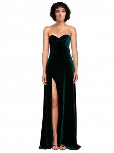 Sleeveless Sweetheart Stretch Velvet Dark Green Sweep Train Semi Formal Evening Dress / Prom Dress / Bridesmaid Dress Leicester