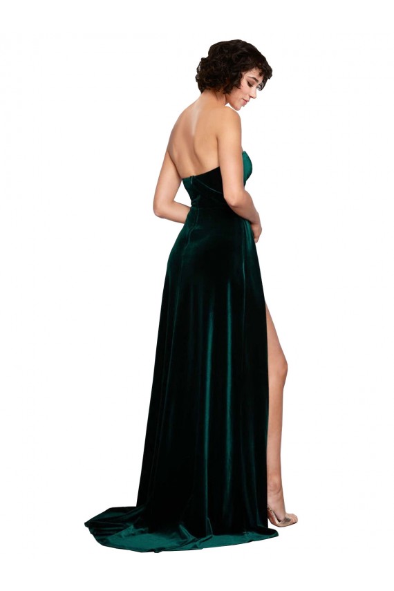 Sleeveless Sweetheart Stretch Velvet Dark Green Sweep Train Semi Formal Evening Dress / Prom Dress / Bridesmaid Dress Leicester